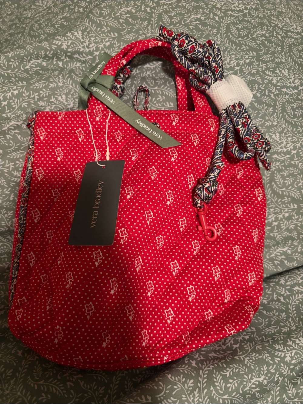 Vera Bradley Red Quilted Patterned Tote with Braided Strap